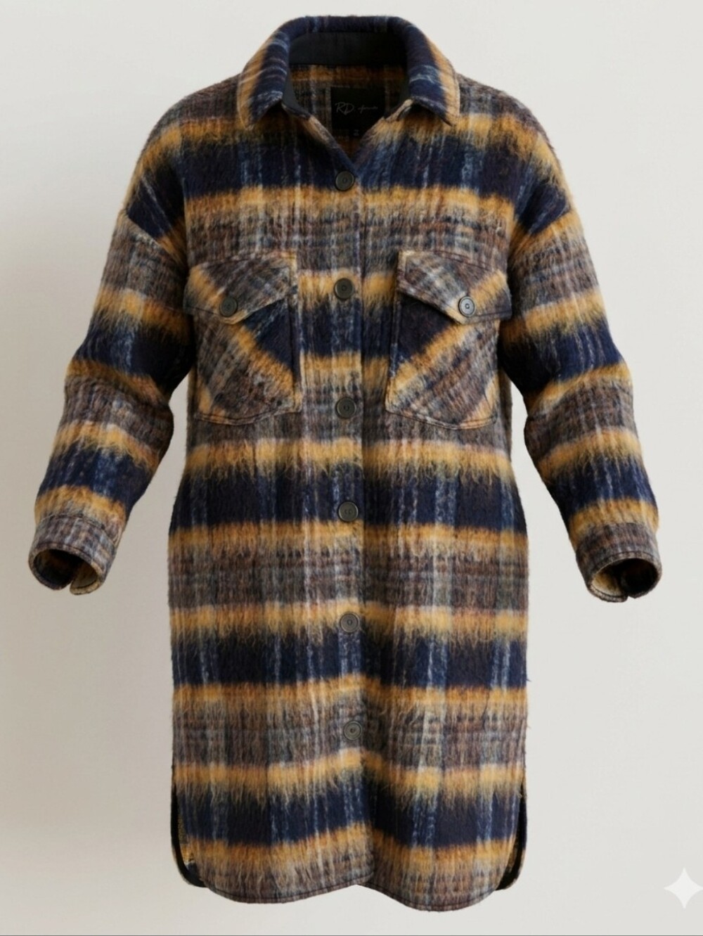 RD Style Oversized Plaid Longline Shacket – Small